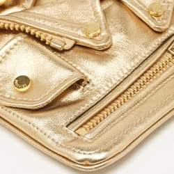 Pre Owned Moschino Gold Leather Capsule Biker Jacket Wristlet Clutch