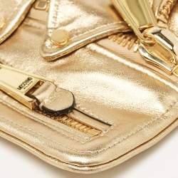 Pre Owned Moschino Gold Leather Capsule Biker Jacket Wristlet Clutch