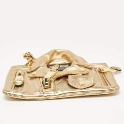 Pre Owned Moschino Gold Leather Capsule Biker Jacket Wristlet Clutch