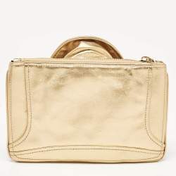 Pre Owned Moschino Gold Leather Capsule Biker Jacket Wristlet Clutch