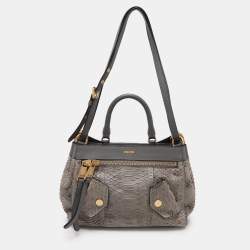 Moschino Grey Python Embossed Leather Biker Satchel