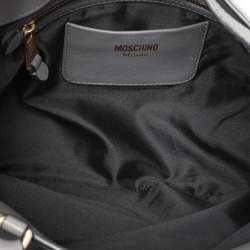 Moschino Grey Python Embossed Leather Biker Satchel