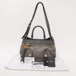 Moschino Grey Python Embossed Leather Biker Satchel