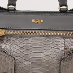 Moschino Grey Python Embossed Leather Biker Satchel