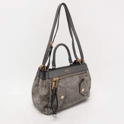 Moschino Grey Python Embossed Leather Biker Satchel