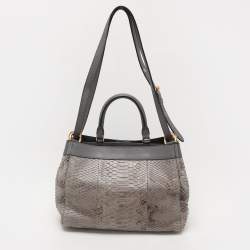 Moschino Grey Python Embossed Leather Biker Satchel