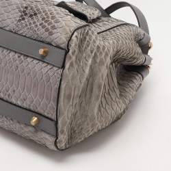 Moschino Grey Python Embossed Leather Biker Satchel