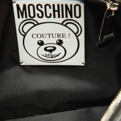 Pre Owned Moschino Black Teddy Bear Print Coated Canvas Medium Clutch