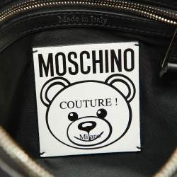 Pre Owned Moschino Black Teddy Bear Print Coated Canvas Medium Clutch