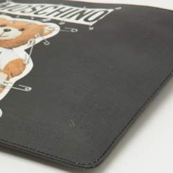 Pre Owned Moschino Black Teddy Bear Print Coated Canvas Medium Clutch