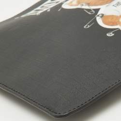 Pre Owned Moschino Black Teddy Bear Print Coated Canvas Medium Clutch