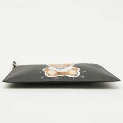 Pre Owned Moschino Black Teddy Bear Print Coated Canvas Medium Clutch