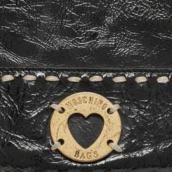 Pre Owned Moschino Black Wild Stitch Patent Leather Drawstring Bucket Bag