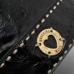 Pre Owned Moschino Black Wild Stitch Patent Leather Drawstring Bucket Bag