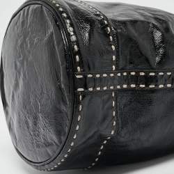 Pre Owned Moschino Black Wild Stitch Patent Leather Drawstring Bucket Bag