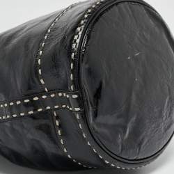 Pre Owned Moschino Black Wild Stitch Patent Leather Drawstring Bucket Bag