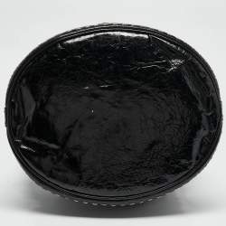 Pre Owned Moschino Black Wild Stitch Patent Leather Drawstring Bucket Bag