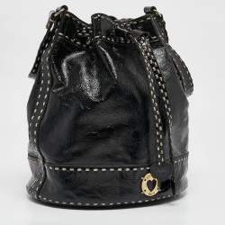 Pre Owned Moschino Black Wild Stitch Patent Leather Drawstring Bucket Bag