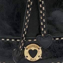 Pre Owned Moschino Black Wild Stitch Patent Leather Drawstring Bucket Bag