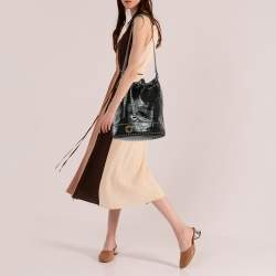 Pre Owned Moschino Black Wild Stitch Patent Leather Drawstring Bucket Bag