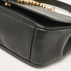 Pre Owned Moschino Black Leather Classic Logo Flap Chain Bag