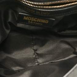 Pre Owned Moschino Black Leather Classic Logo Flap Chain Bag