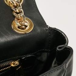 Pre Owned Moschino Black Leather Classic Logo Flap Chain Bag
