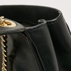 Pre Owned Moschino Black Leather Classic Logo Flap Chain Bag