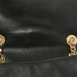 Pre Owned Moschino Black Leather Classic Logo Flap Chain Bag