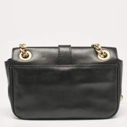 Pre Owned Moschino Black Leather Classic Logo Flap Chain Bag