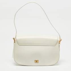 Moschino White Glossy Leather Heart Flap Shoulder Bag