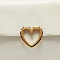 Moschino White Glossy Leather Heart Flap Shoulder Bag
