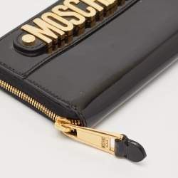Pre Owned Moschino Black Patent Leather Logo Classic Continental Wallet