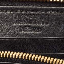 Pre Owned Moschino Black Patent Leather Logo Classic Continental Wallet