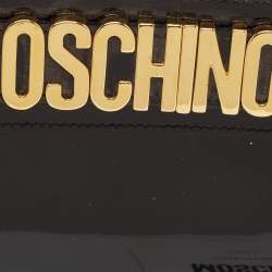 Pre Owned Moschino Black Patent Leather Logo Classic Continental Wallet