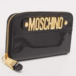 Pre Owned Moschino Black Patent Leather Logo Classic Continental Wallet