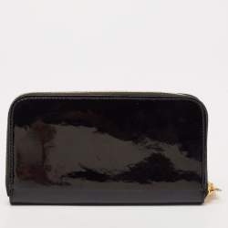 Pre Owned Moschino Black Patent Leather Logo Classic Continental Wallet