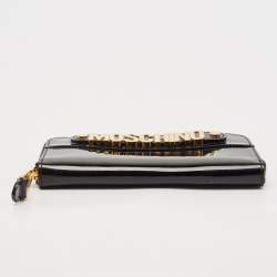 Pre Owned Moschino Black Patent Leather Logo Classic Continental Wallet