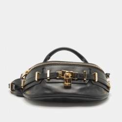 Pre Owned Moschino Black Leather Padlock Belt Bag