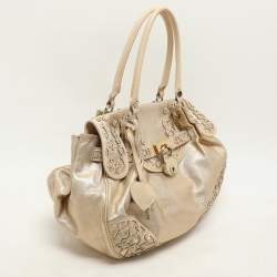 Moschino Gold Leather Padlock Satchel