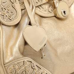 Moschino Gold Leather Padlock Satchel