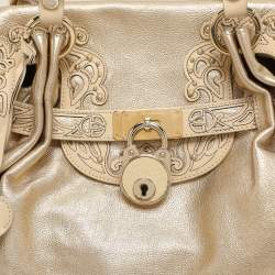 Moschino Gold Leather Padlock Satchel