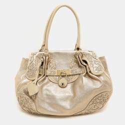 Moschino Gold Leather Padlock Satchel