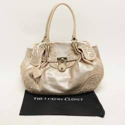 Moschino Gold Leather Padlock Satchel