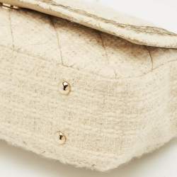 Moschino Cream Quilted Tweed Mirror Embellished Chain Shoulder Bag