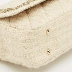 Moschino Cream Quilted Tweed Mirror Embellished Chain Shoulder Bag