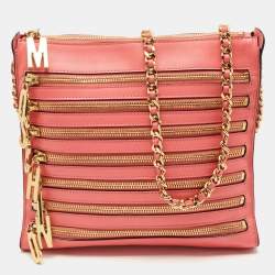 Moschino Dark Pink Leather Multi Zip Shoulder Bag