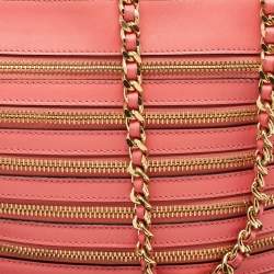 Moschino Dark Pink Leather Multi Zip Shoulder Bag
