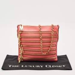 Moschino Dark Pink Leather Multi Zip Shoulder Bag