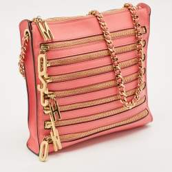 Moschino Dark Pink Leather Multi Zip Shoulder Bag